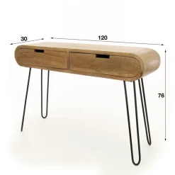 Dimehouse Industriële sidetable Jasmine 2 lades mangohout 30x120x76 cm Mangohout Clearance