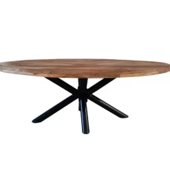 Dimehouse Industriële tafel ovaal Oregon mangohout 180x100 cm - Mangohout - Bruin Clearance