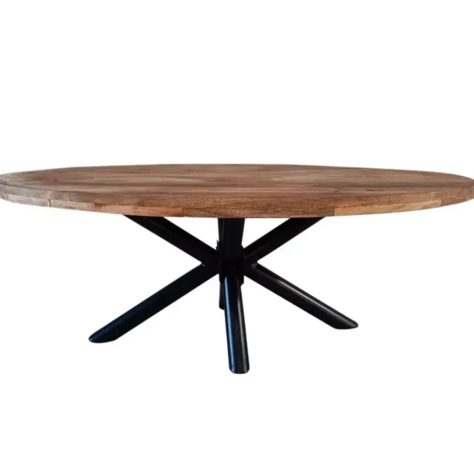 Dimehouse Industriële tafel ovaal Oregon mangohout 180x100 cm - Mangohout - Bruin Clearance