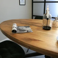 Dimehouse Industriële tafel ovaal Oregon mangohout 180x100 cm - Mangohout - Bruin Clearance