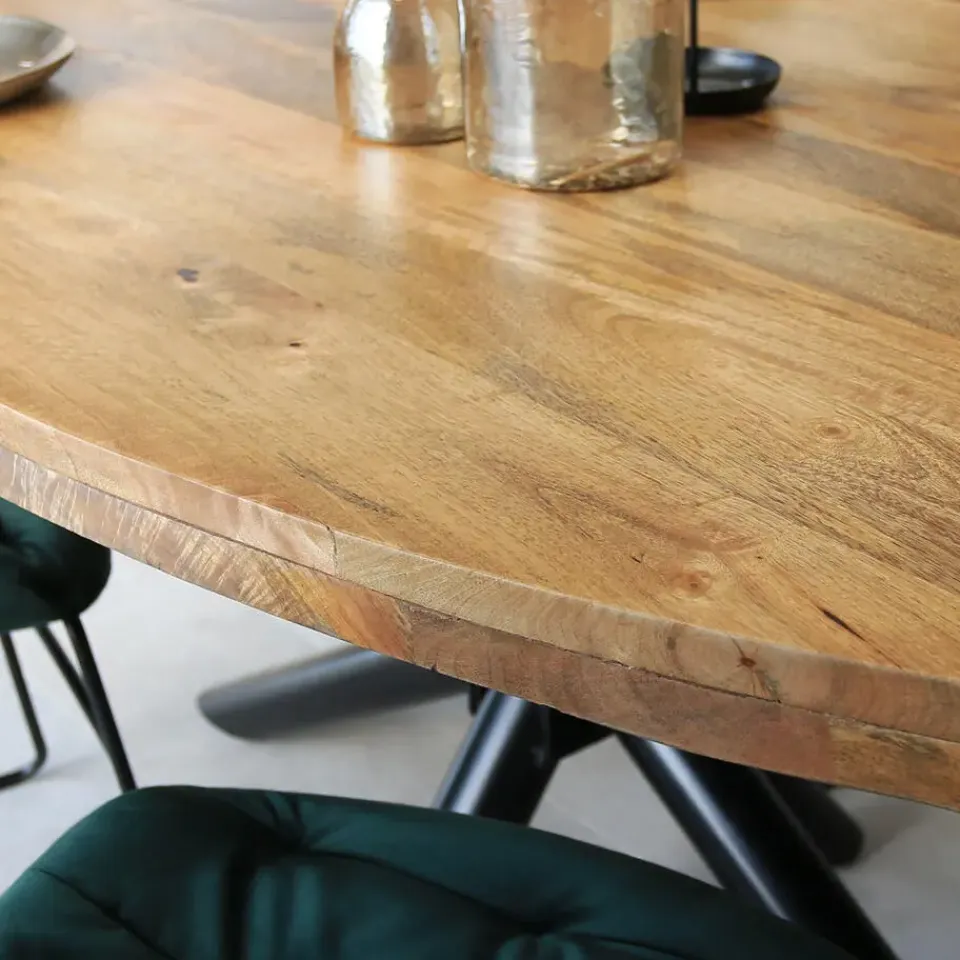 Dimehouse Industriële tafel ovaal Oregon mangohout 180x100 cm - Mangohout - Bruin Clearance