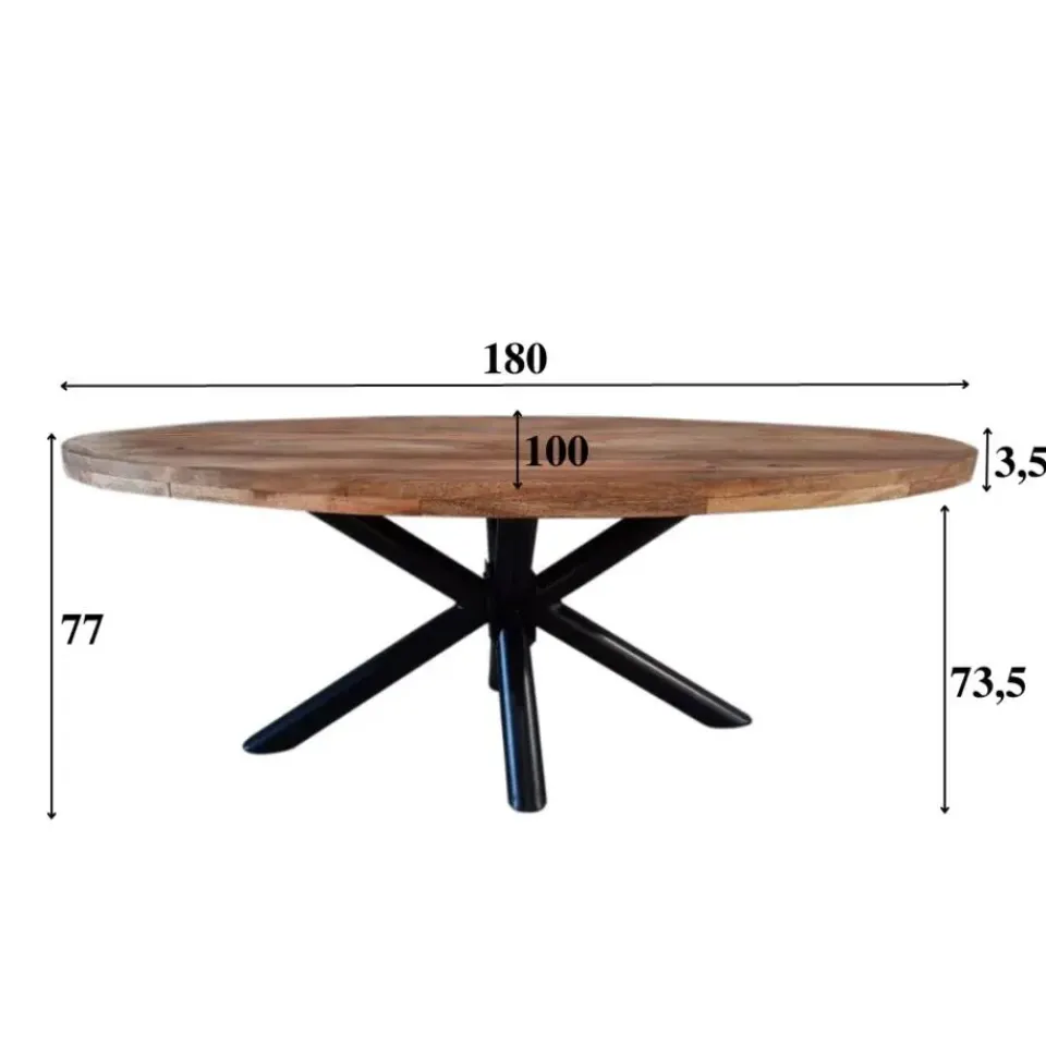 Dimehouse Industriële tafel ovaal Oregon mangohout 180x100 cm - Mangohout - Bruin Clearance
