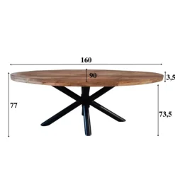 Dimehouse Industriële tafel ovaal Oregon mangohout 180x100 cm - Mangohout - Bruin Clearance