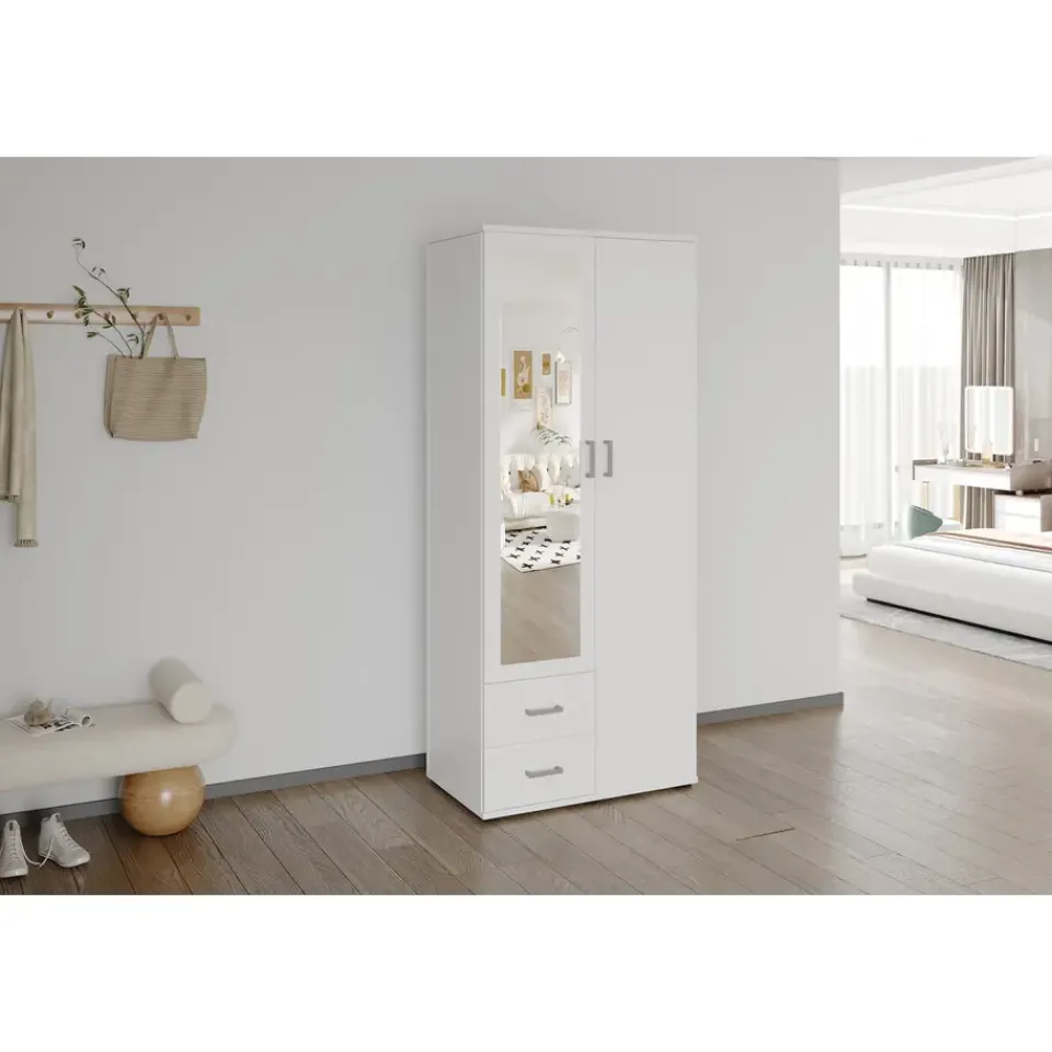 Interiax Kledingkast 'Lena' - Wit - 2 Deurs - 185x80x52cm Best