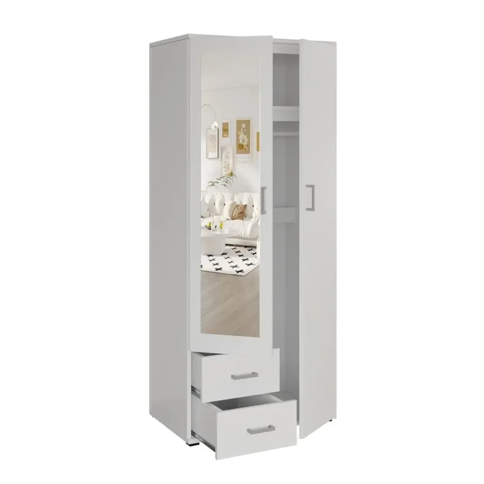 Interiax Kledingkast 'Lena' - Wit - 2 Deurs - 185x80x52cm Best