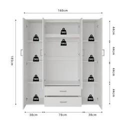 Interiax Kledingkast 'Lena' - Sonoma Eik - 4 Deurs - 185x160x52cm Sale