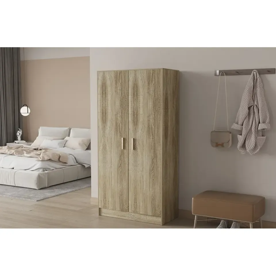 Interiax Opbergkast - Kledingkast 'Aurora' - Sonoma Eik - 2 Deurs - 148x72x36cm Discount