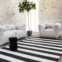 Eva Interior Interieur05 Buitenkleed Stripes zwart/wit dubbelzijdig - 290 x 200 cm Discount