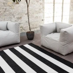 Eva Interior Interieur05 Buitenkleed Stripes zwart/wit dubbelzijdig - 290 x 200 cm Discount
