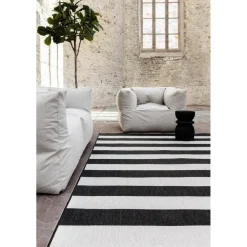 Eva Interior Interieur05 Buitenkleed Stripes zwart/wit dubbelzijdig - 290 x 200 cm Discount