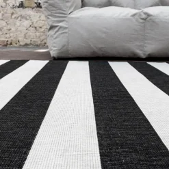 Eva Interior Interieur05 Buitenkleed Stripes zwart/wit dubbelzijdig - 290 x 200 cm Discount