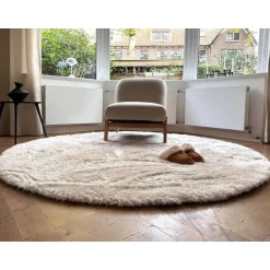 Interieur05 Rond Hoogpolig vloerkleed Odelia beige/wit - 160 x 160 cm New