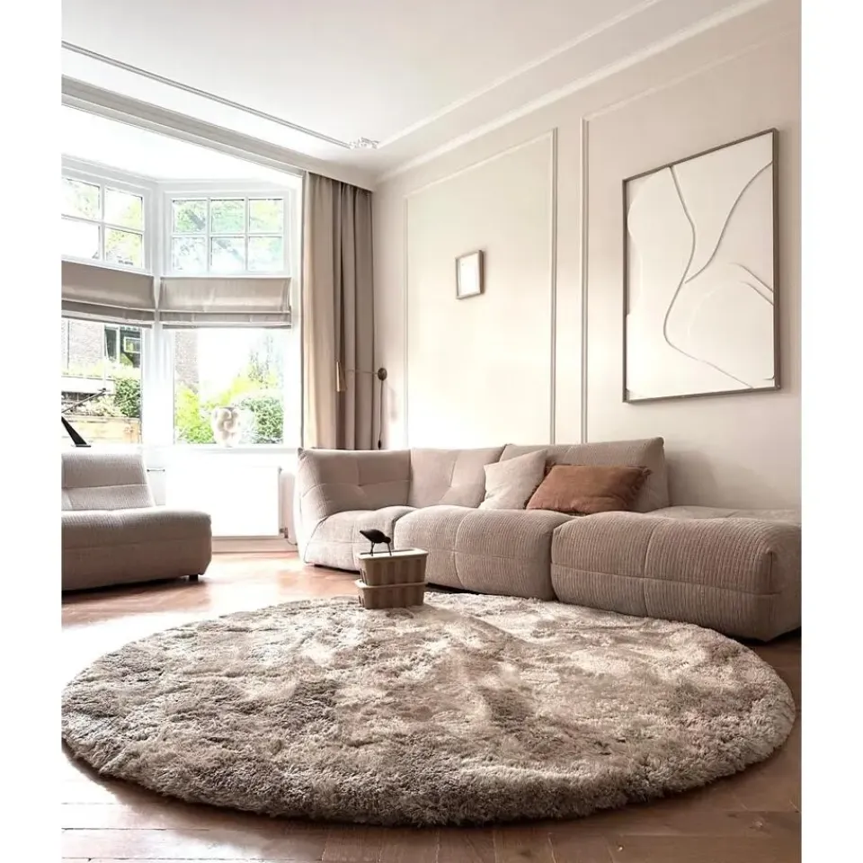 Interieur05 Rond Hoogpolig vloerkleed Odelia beige/wit - 200 x 200 cm Best