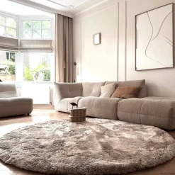 Interieur05 Rond Hoogpolig vloerkleed Odelia beige/wit - 200 x 200 cm Best