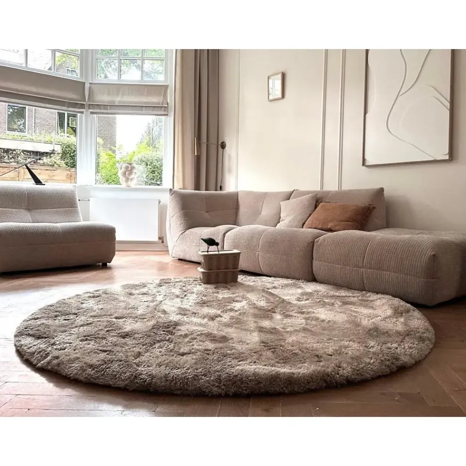 Interieur05 Rond Hoogpolig vloerkleed Odelia beige/wit - 200 x 200 cm Best