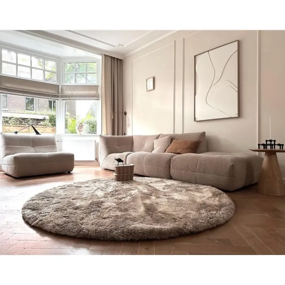 Interieur05 Rond Hoogpolig vloerkleed Odelia beige/wit - 200 x 200 cm Best