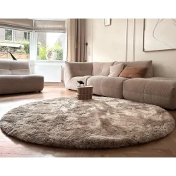 Interieur05 Rond Hoogpolig vloerkleed Odelia beige/wit - 200 x 200 cm Best
