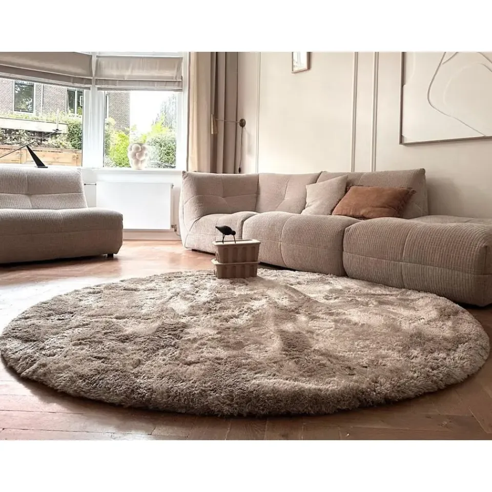 Interieur05 Rond Hoogpolig vloerkleed Odelia beige/wit - 200 x 200 cm Best