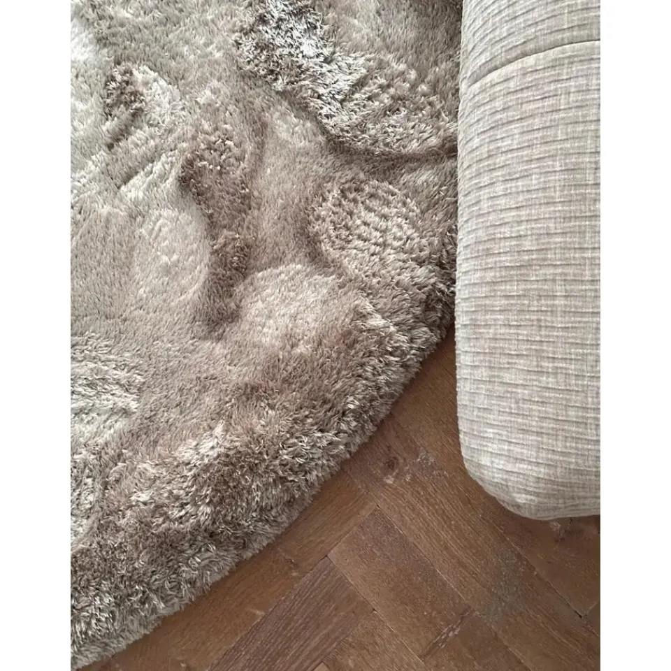 Interieur05 Rond Hoogpolig vloerkleed Odelia beige/wit - 200 x 200 cm Best