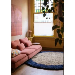 Interieur05 rond hoogpolig vloerkleed polyester Pilo beige/blauw - 240 x 240 cm Discount