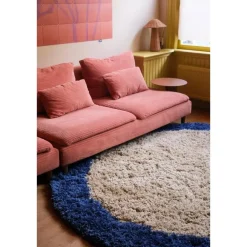Interieur05 rond hoogpolig vloerkleed polyester Pilo beige/blauw - 240 x 240 cm Discount