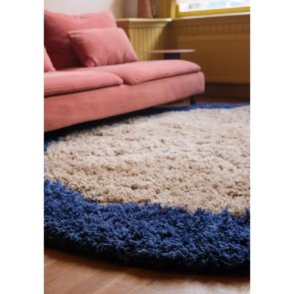 Interieur05 rond hoogpolig vloerkleed polyester Pilo beige/blauw - 240 x 240 cm Discount