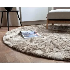 Interieur05 Rond Hoogpolig vloerkleed Odelia Bruin/taupe - 160 x 160 cm Discount