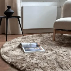 Interieur05 Rond Hoogpolig vloerkleed Odelia Bruin/taupe - 160 x 160 cm Discount