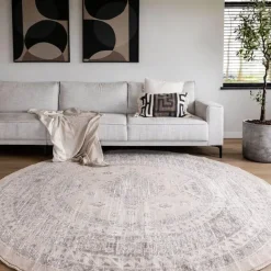 Interieur05 rond vintage Aila vloerkleed zand/beige - 240 x 240 cm