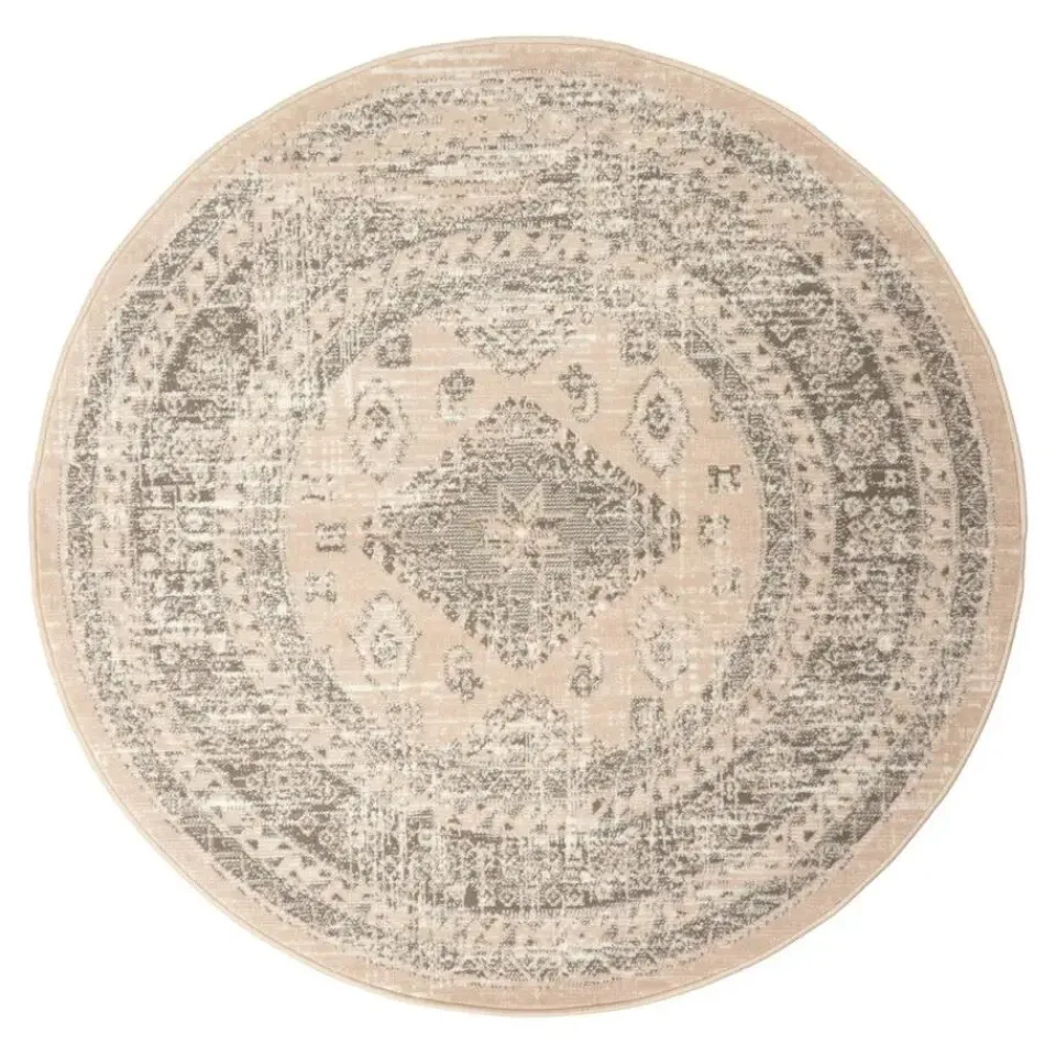 Interieur05 rond vintage Aila vloerkleed zand/beige - 120 x 120 cm Sale