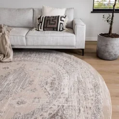 Interieur05 rond vintage Aila vloerkleed zand/beige - 120 x 120 cm Sale