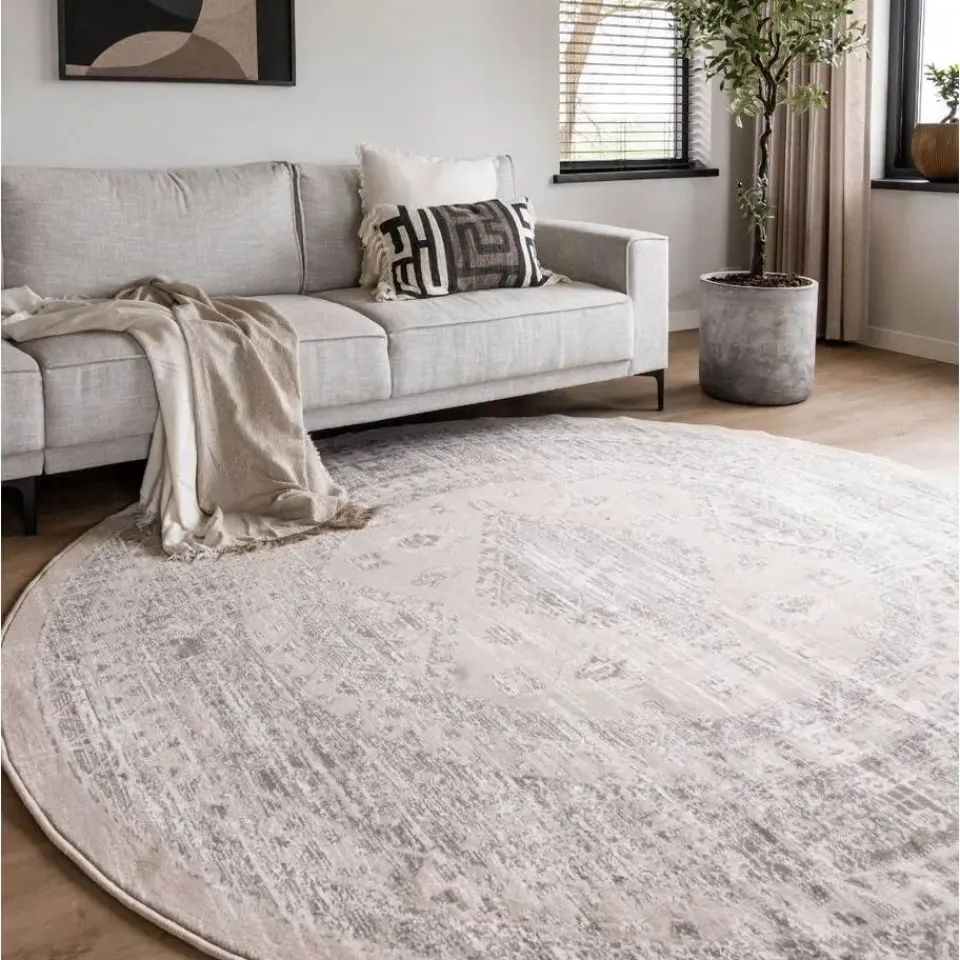 Interieur05 rond vintage Aila vloerkleed zand/beige - 120 x 120 cm Sale