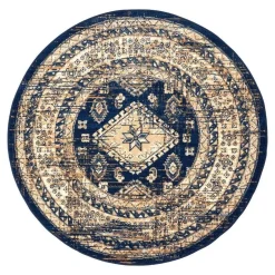 Interieur05 rond vintage vloerkleed Aila blauw - 160 x 160 cm Clearance