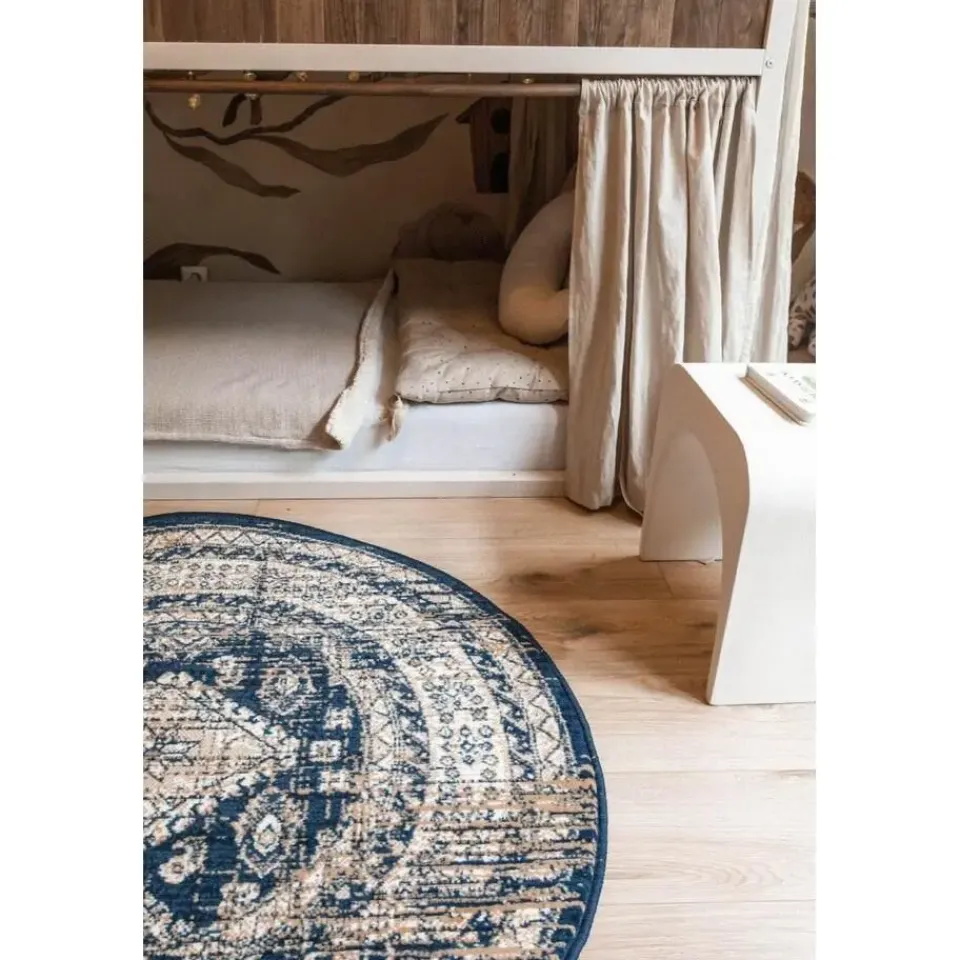 Interieur05 rond vintage vloerkleed Aila blauw - 160 x 160 cm Clearance