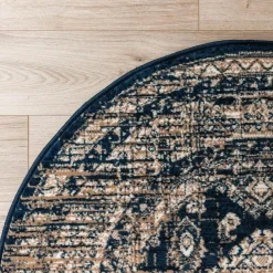 Interieur05 rond vintage vloerkleed Aila blauw - 120 x 120 cm New