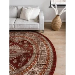 Interieur05 rond vintage vloerkleed Aila rood/oranje - 190 x 190 cm Hot