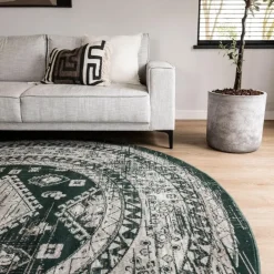Interieur05 rond vintage vloerkleed Aila groen - 190 x 190 cm