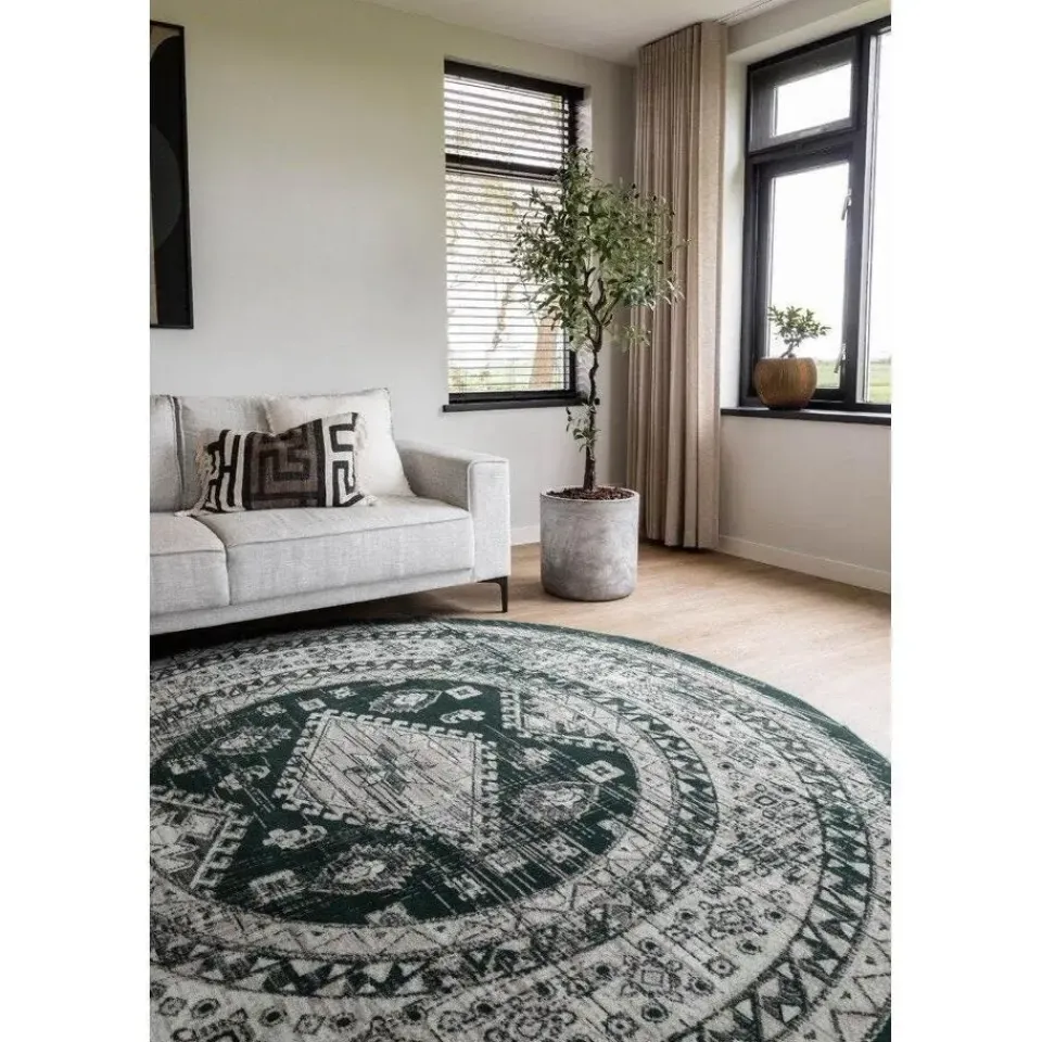 Interieur05 rond vintage vloerkleed Aila groen - 190 x 190 cm
