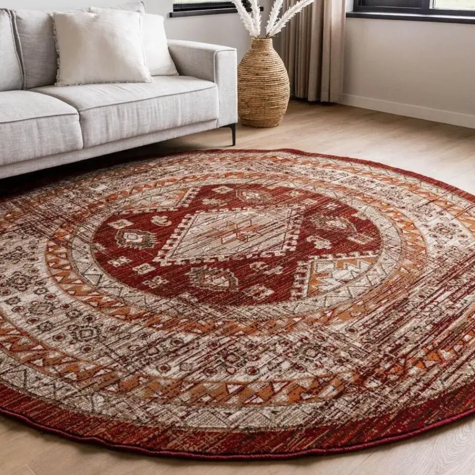Interieur05 rond vintage vloerkleed Aila rood/oranje - 120 x 120 cm Online