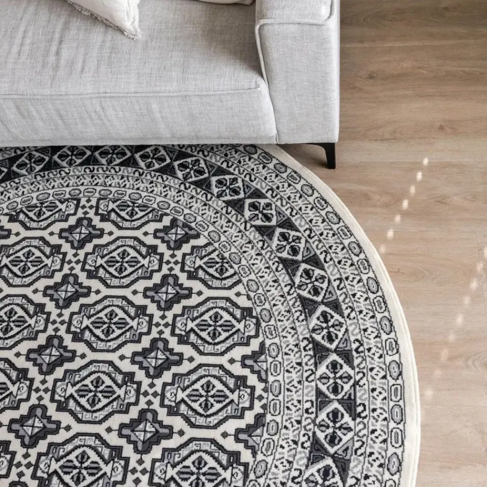 Interieur05 rond vintage vloerkleed Marad grijs/Aantraciet - 200 x 200 cm New