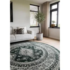 Interieur05 rond vintage vloerkleed Aila groen - 240 x 240 cm Online