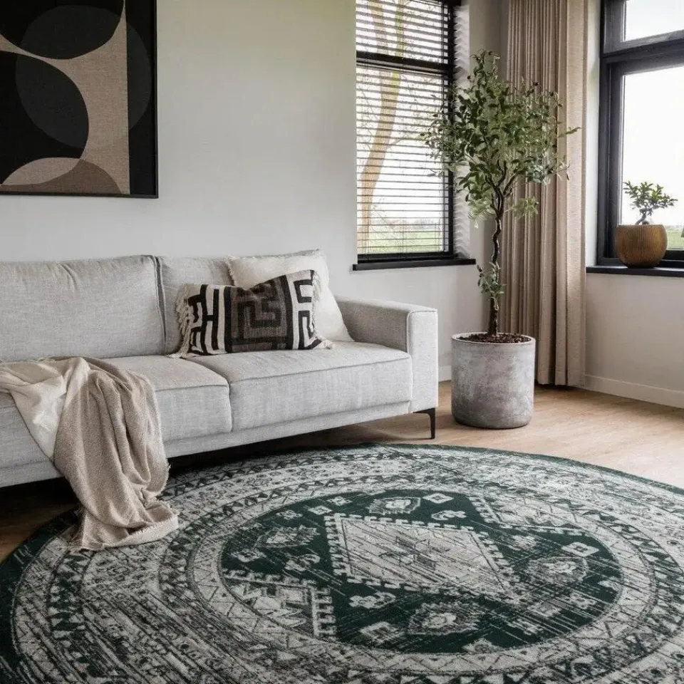 Interieur05 rond vintage vloerkleed Aila groen - 240 x 240 cm Online