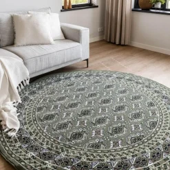 Interieur05 rond vintage vloerkleed Marad groen - 160 x 160 cm Clearance