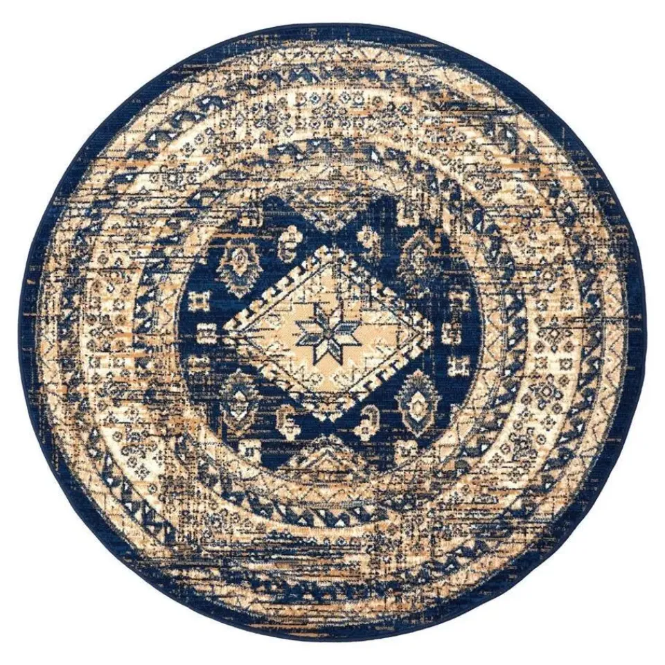 Interieur05 rond vintage vloerkleed Aila blauw - 190 x 190 cm Best