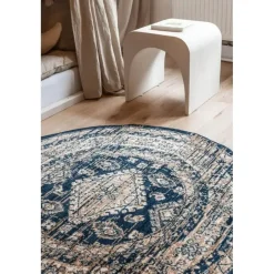 Interieur05 rond vintage vloerkleed Aila blauw - 190 x 190 cm Best