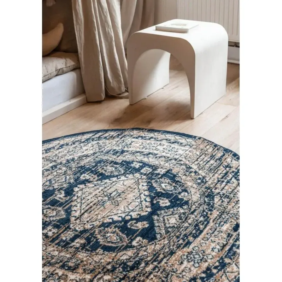 Interieur05 rond vintage vloerkleed Aila blauw - 190 x 190 cm Best