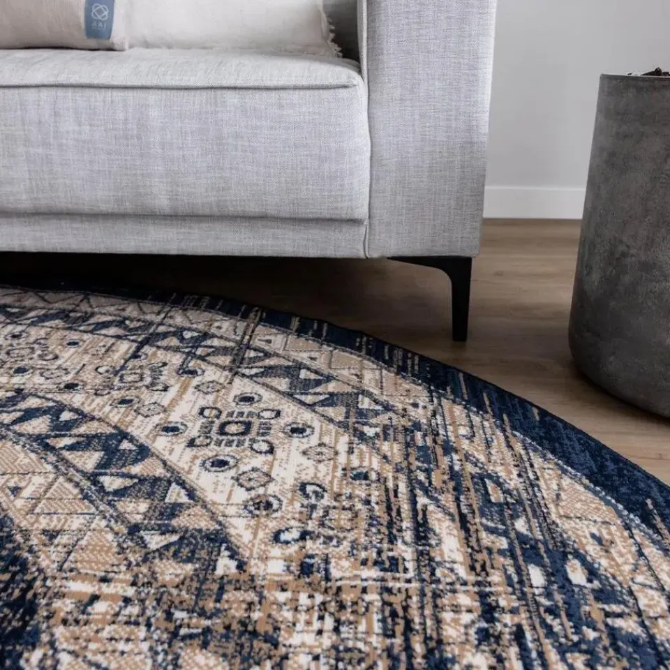 Interieur05 rond vintage vloerkleed Aila blauw - 190 x 190 cm Best