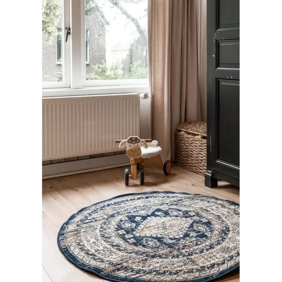 Interieur05 rond vintage vloerkleed Aila blauw - 190 x 190 cm Best