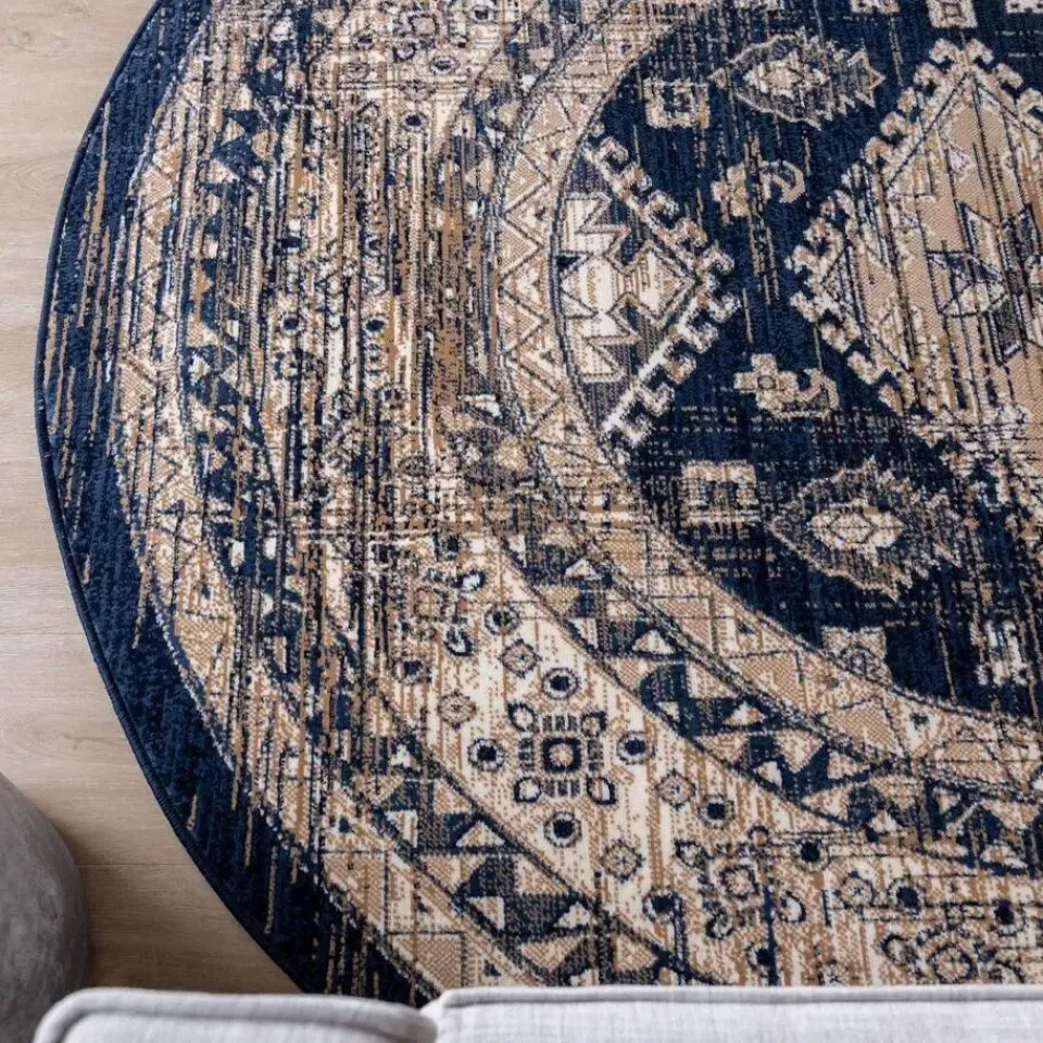 Interieur05 rond vintage vloerkleed Aila blauw - 190 x 190 cm Best