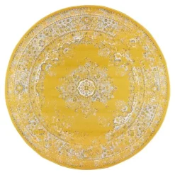 Interieur05 rond vloerkleed Keshan geel - 190 x 190 cm New
